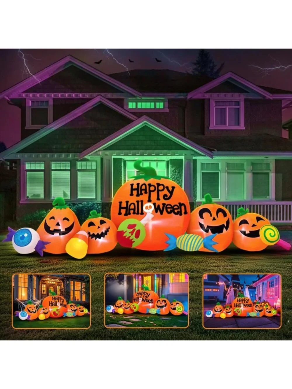 8FT Halloween Inflatable Pumpkin Combo with LED Lights for Outdoor Yard Decor